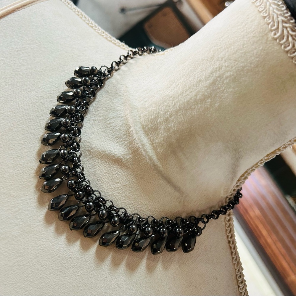 Chrome tone beaded chain link necklace